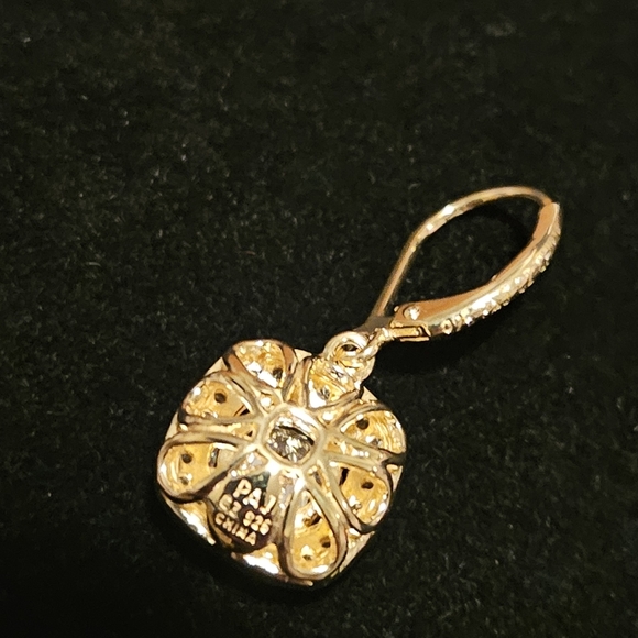 Gold Plated Cubic Zirconia Halo Drop Earrings - Picture 4 of 4